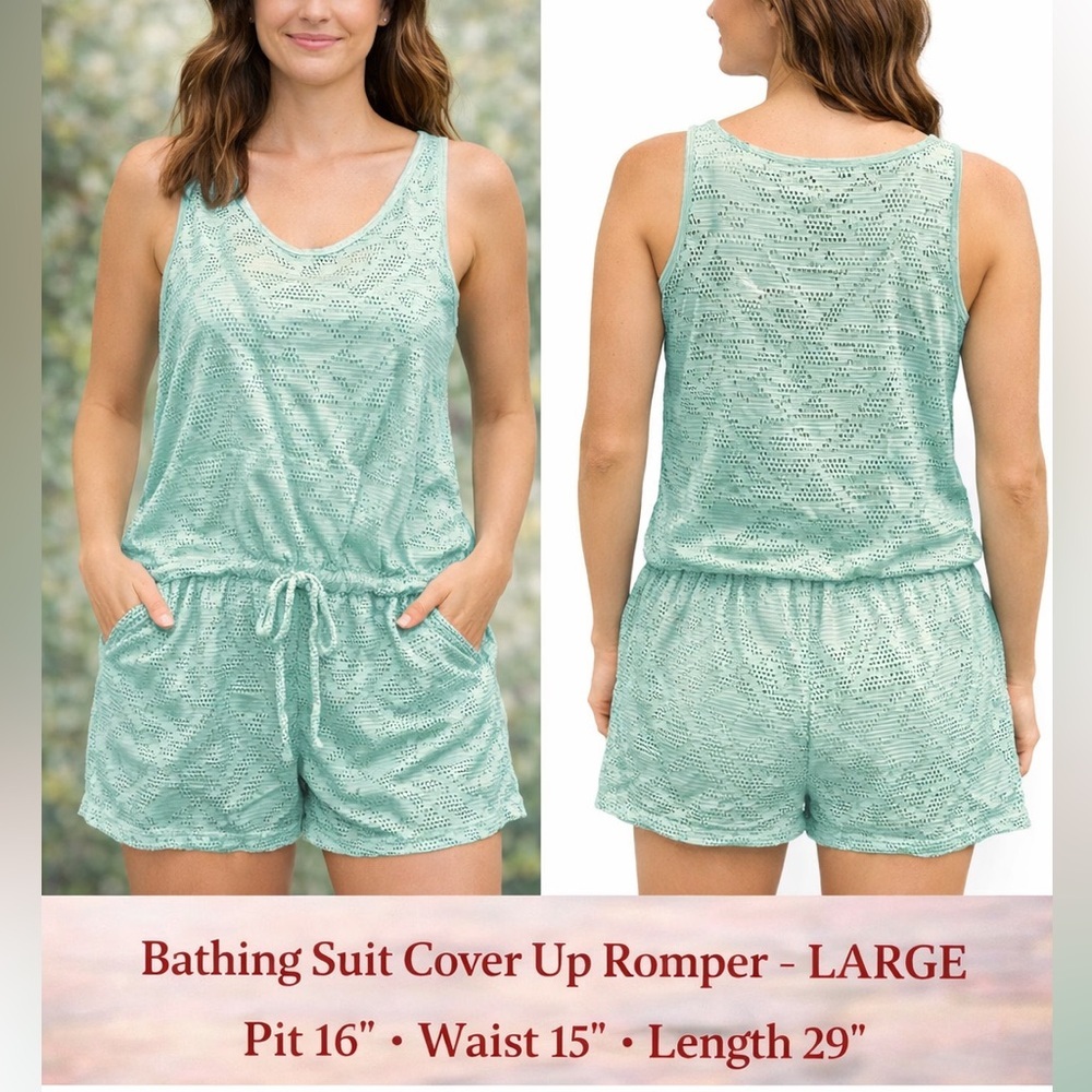 OP baby blue Eyelet Bathing Suit Cover-Up Romper LARGE